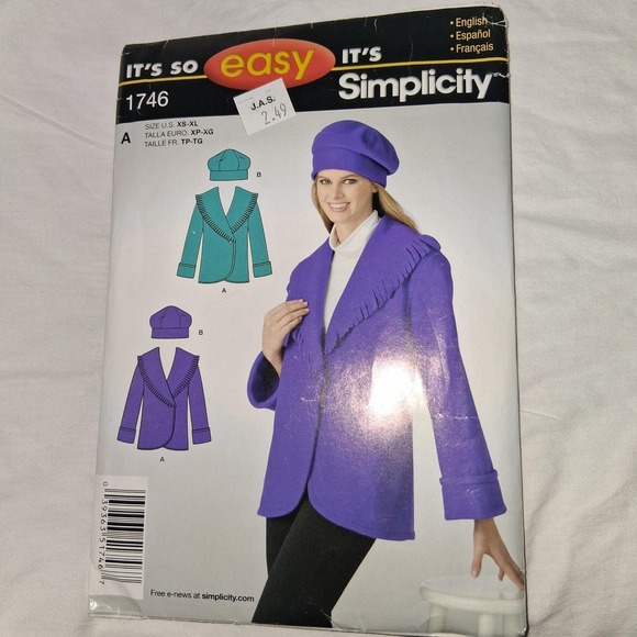 Simplicity 1746 Sewing Pattern Misses Fleece Jacket Hat XS-XL - Picture 1 of 2